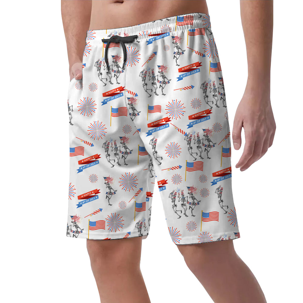 Funny Skeleton Firework Hawaiian Shorts 4th Of July