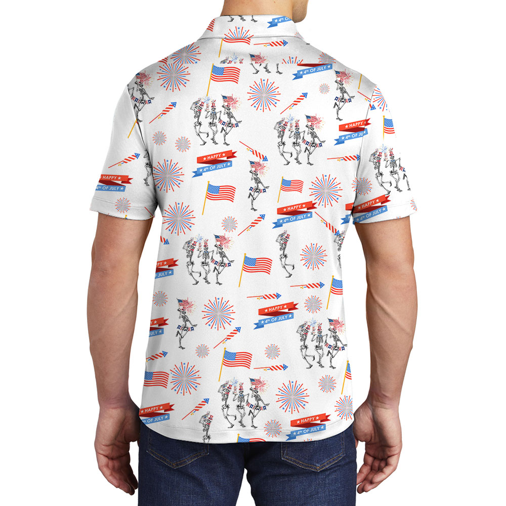 Happy Skeleton Independence Day Polos For Men