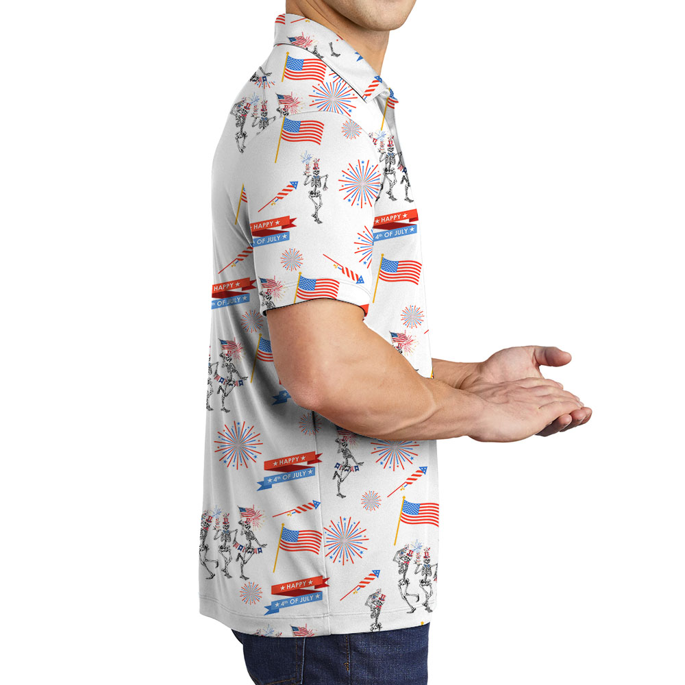 Happy Skeleton Independence Day Polos For Men