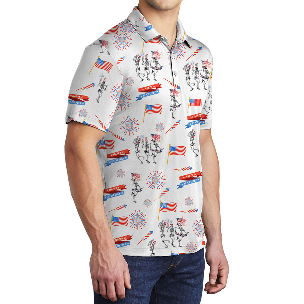 Happy Skeleton Independence Day Polos For Men
