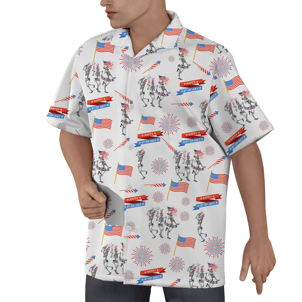 Skeleton Happy 4th Of July Men's Hawaiian Shirt