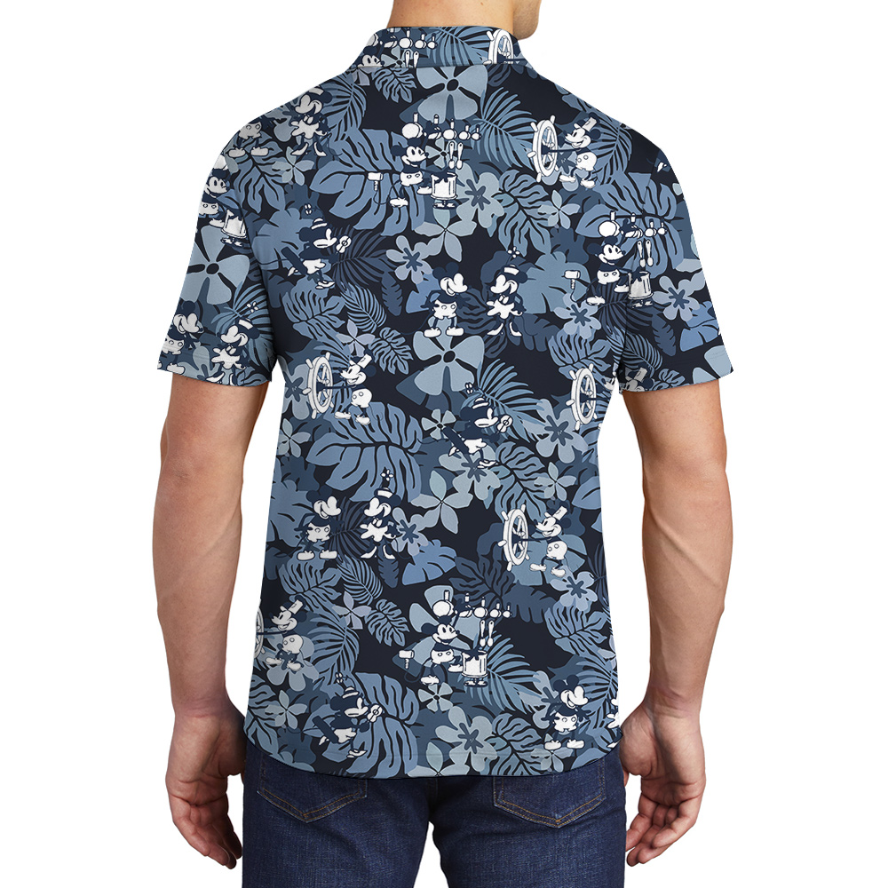 Cute Mickey Mouse Vintage Floral Navy Hawaiian Polo Shirt