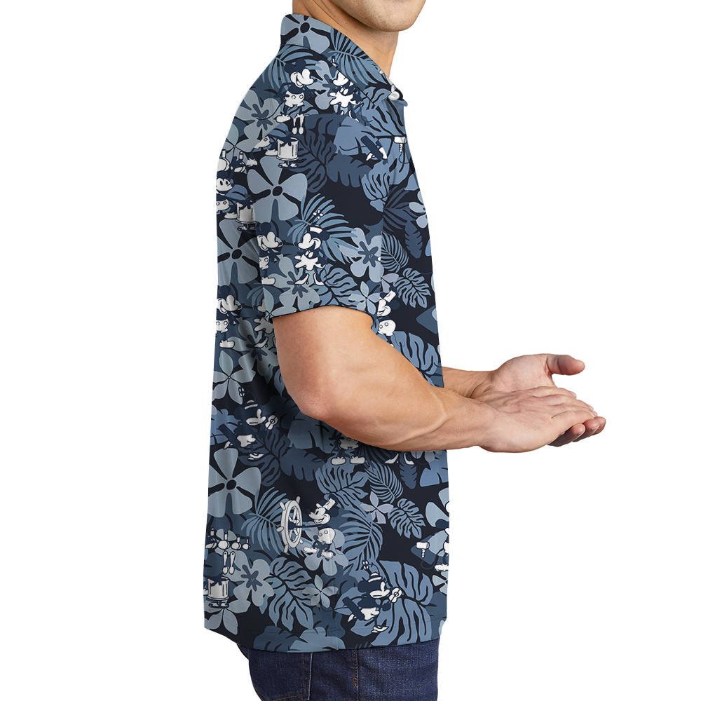 Cute Mickey Mouse Vintage Floral Navy Hawaiian Polo Shirt