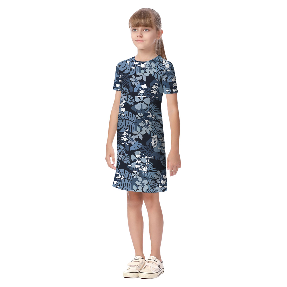 Vintage Steamboat Willie Mickey Floral Navy Matching Family Hawaiian Outfits