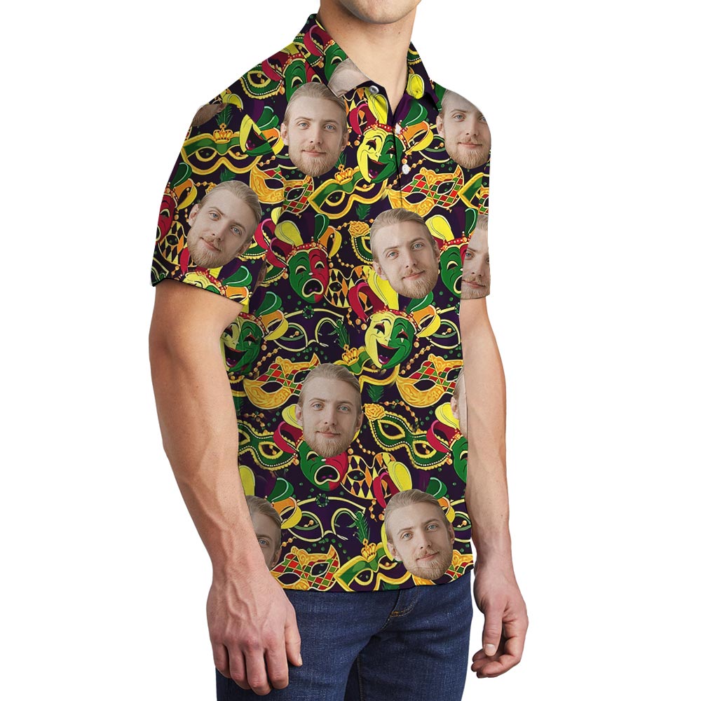 Funny Custom Mardi Gras Hawaiian Polo Shirt For Men
