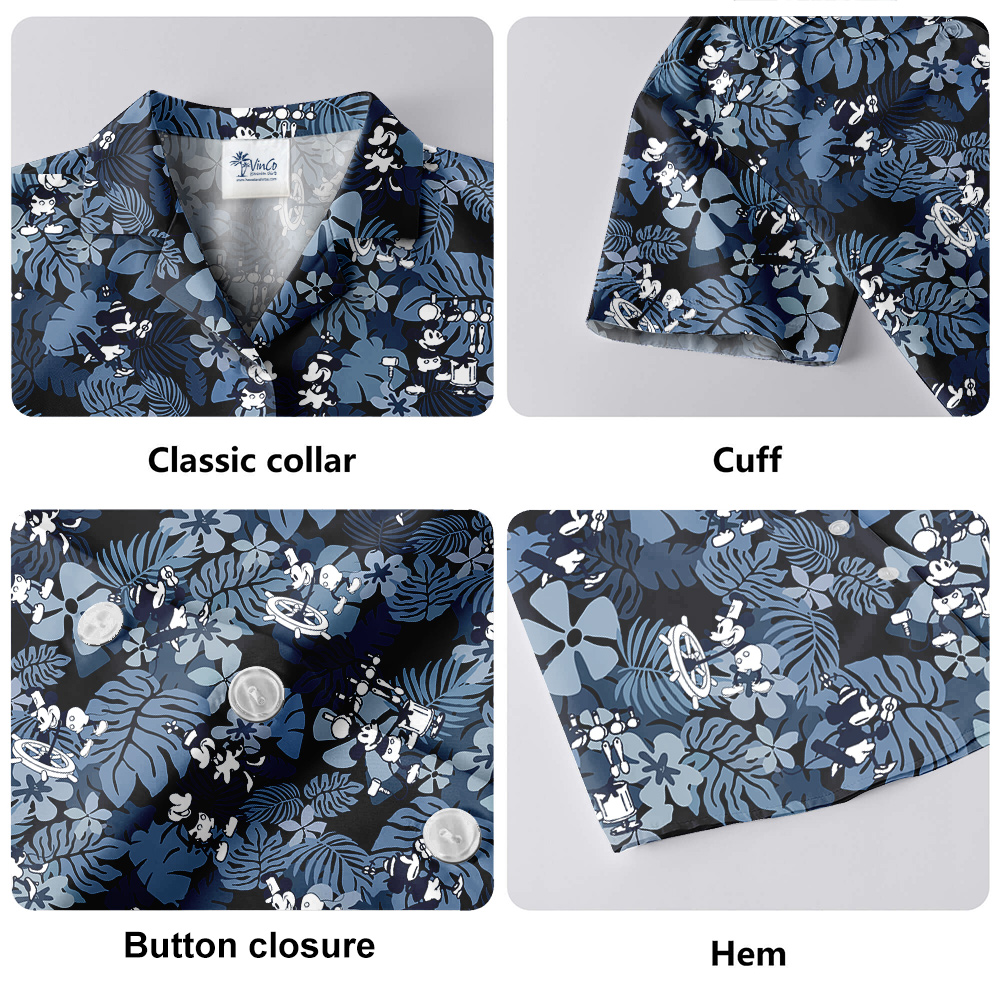 Vintage Tropical Hibiscus Mickey Hawaiian Shirt For Men