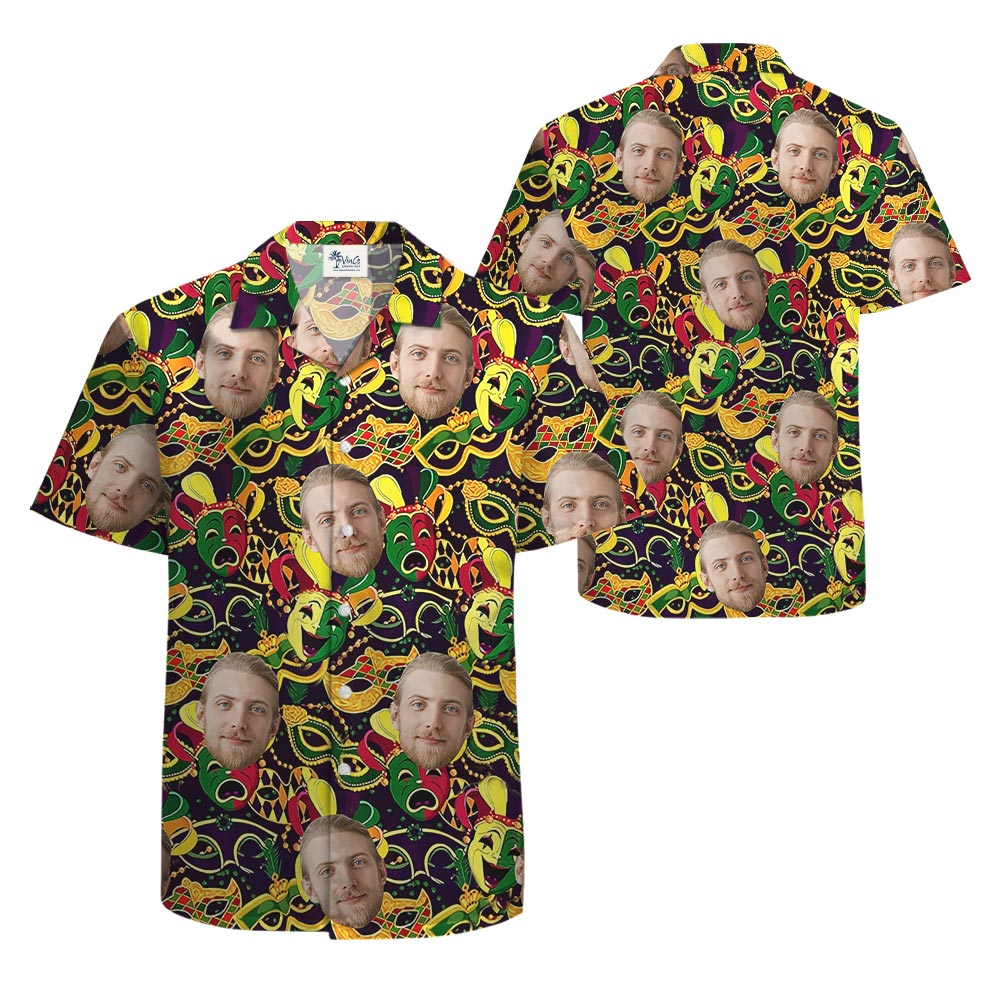 Custom Face Mardi Gras Men's Hawaiian Shirt