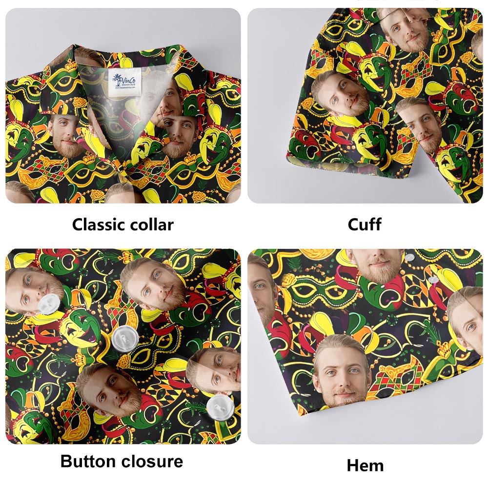 Custom Face Mardi Gras Men's Hawaiian Shirt