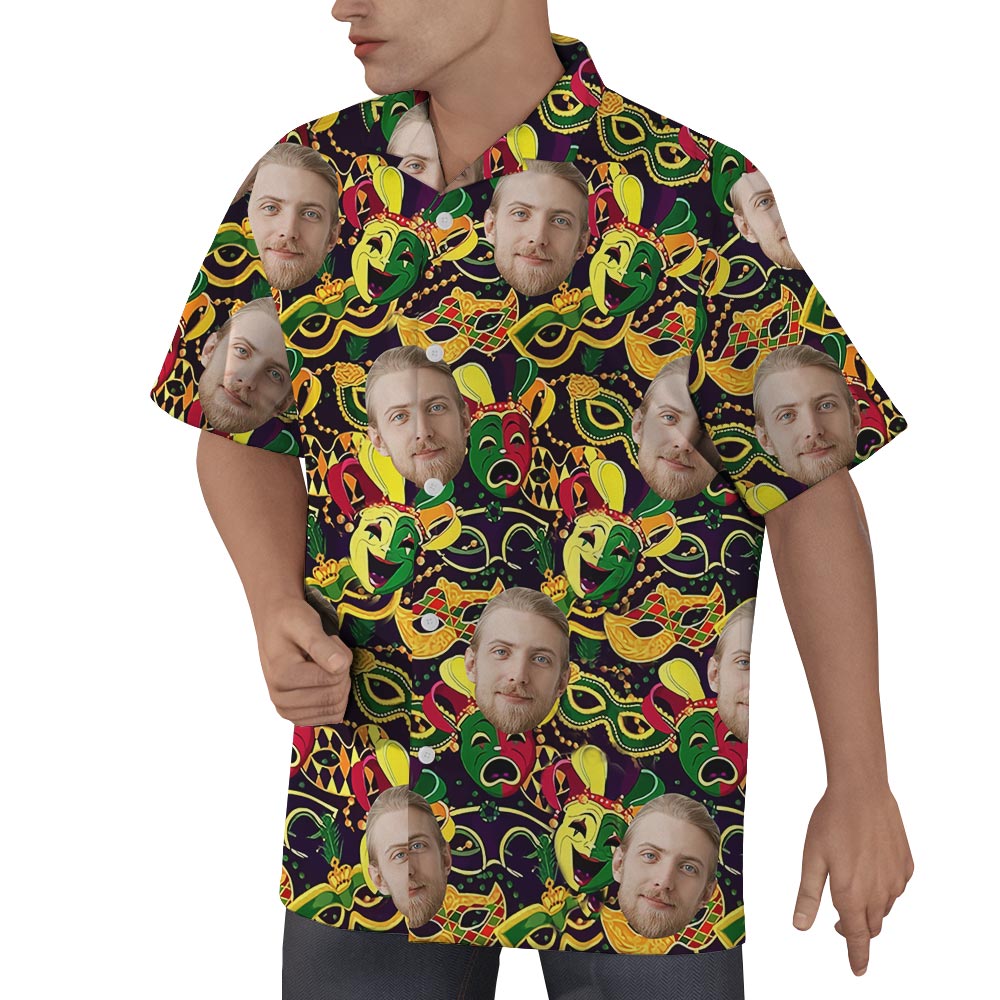 Custom Face Mardi Gras Men's Hawaiian Shirt