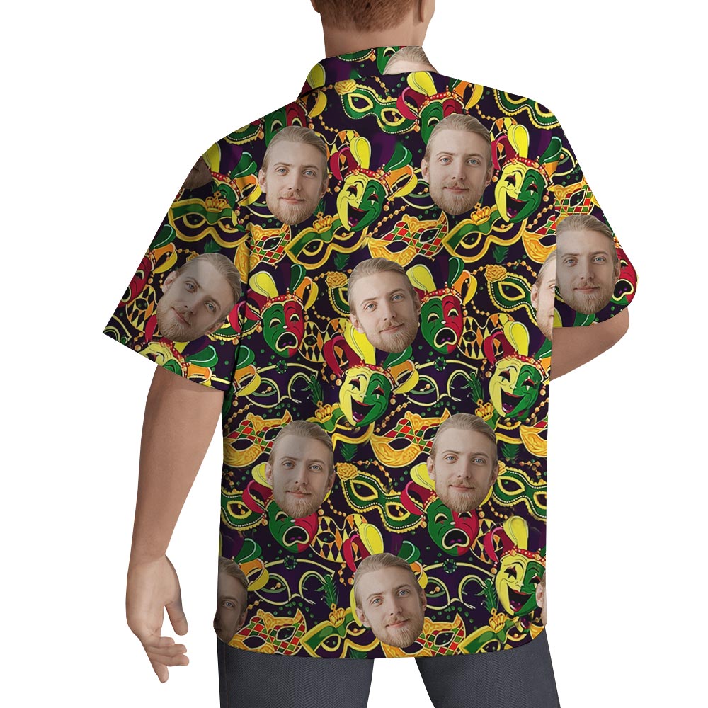 Custom Face Mardi Gras Men's Hawaiian Shirt