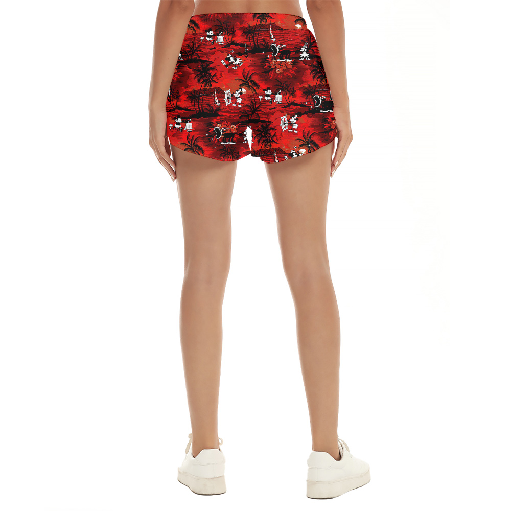 Vintage Mickey Mouse Tropical Beach Theme Red Shorts For Women