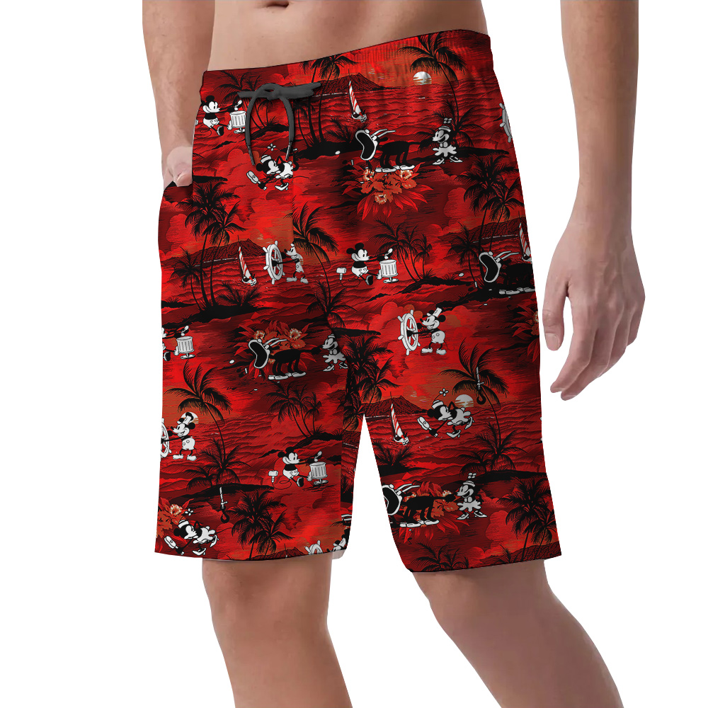 Tropical Palm Trees Mickey Mouse Hawaiian Beach Shorts For Men