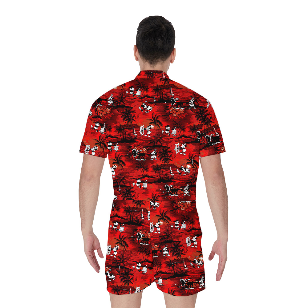Cute Mickey Mouse Sunset Beach Theme Men's Hawaiian Romper