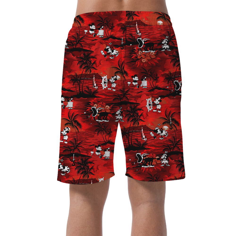 Tropical Palm Trees Mickey Mouse Hawaiian Beach Shorts For Men