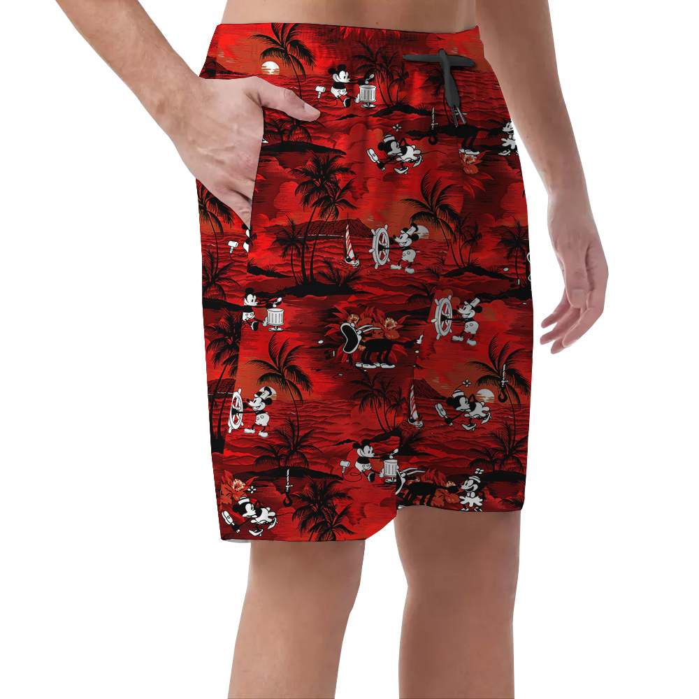 Tropical Palm Trees Mickey Mouse Hawaiian Beach Shorts For Men