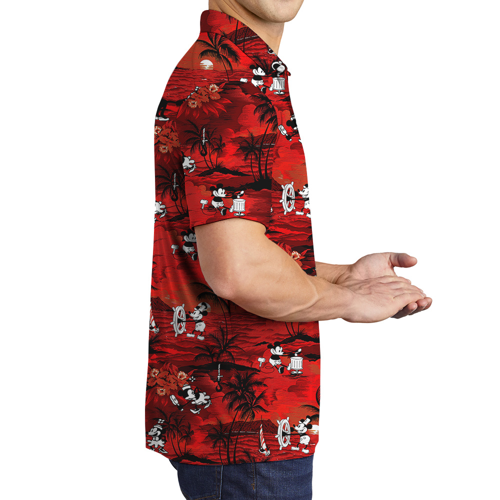 Steamboat Willie Mickey Mouse Tropical Palm Tree Men's Hawaiian Polo Shirt