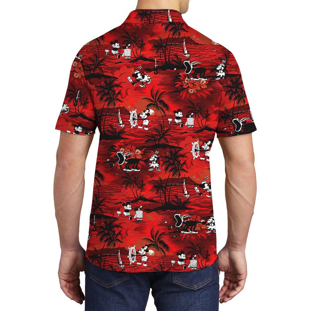 Steamboat Willie Mickey Mouse Tropical Palm Tree Men's Hawaiian Polo Shirt