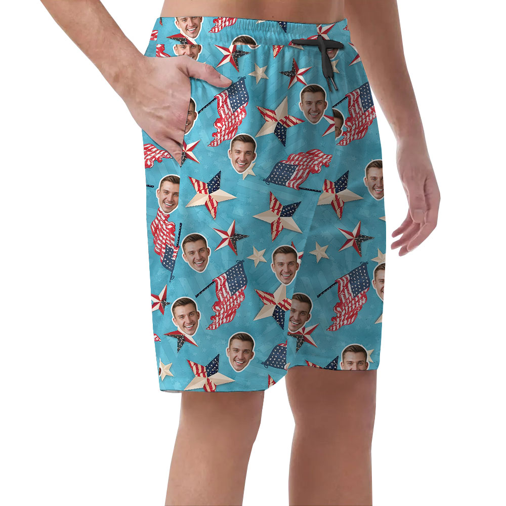 American Flags Custom Face Men's Beach Shorts