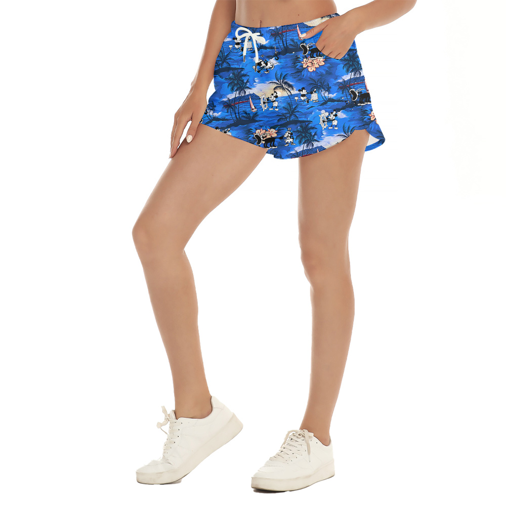 Steamboat Willie Mickey Mouse Tropical Sunset Beach Hawaiian Women's Shorts