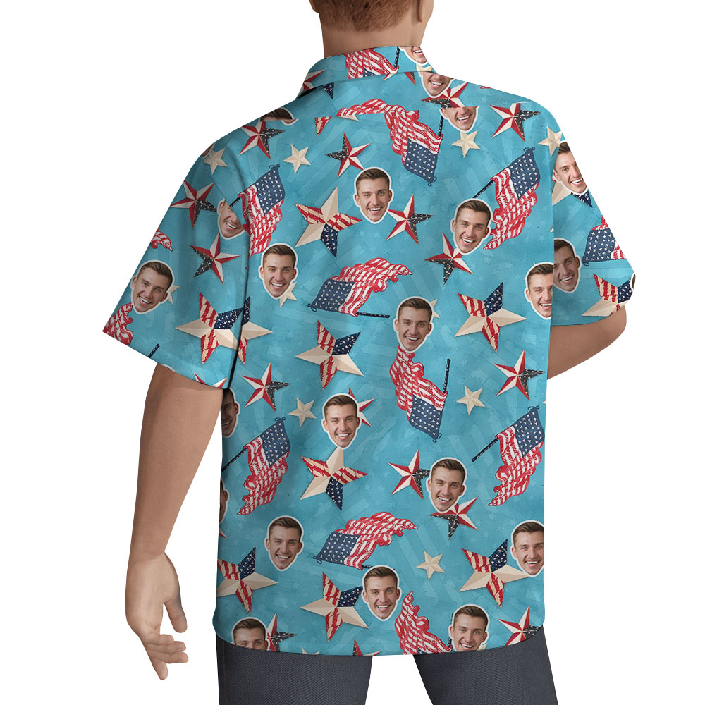 Custom Face American Flag Button Up Shirt