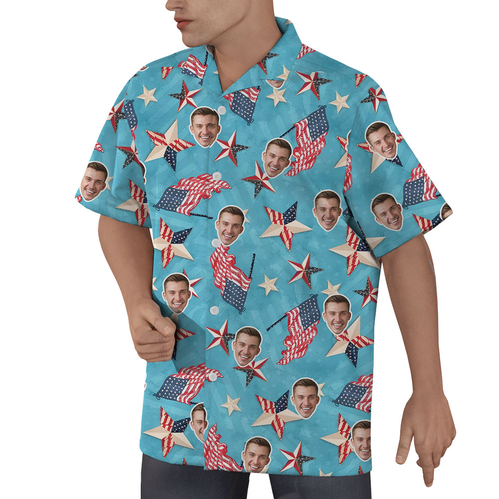 Custom Face American Flag Button Up Shirt