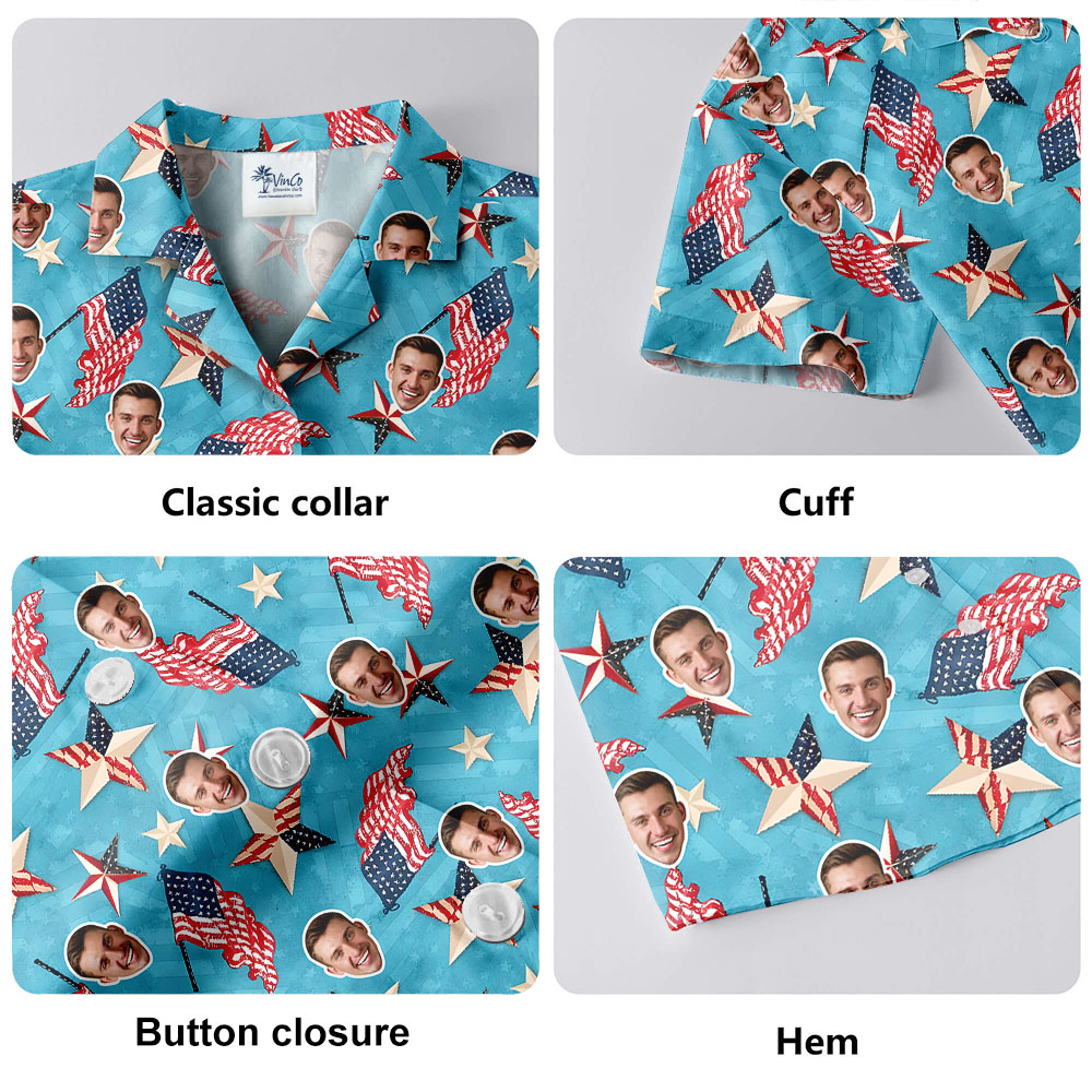 Custom Face American Flag Button Up Shirt