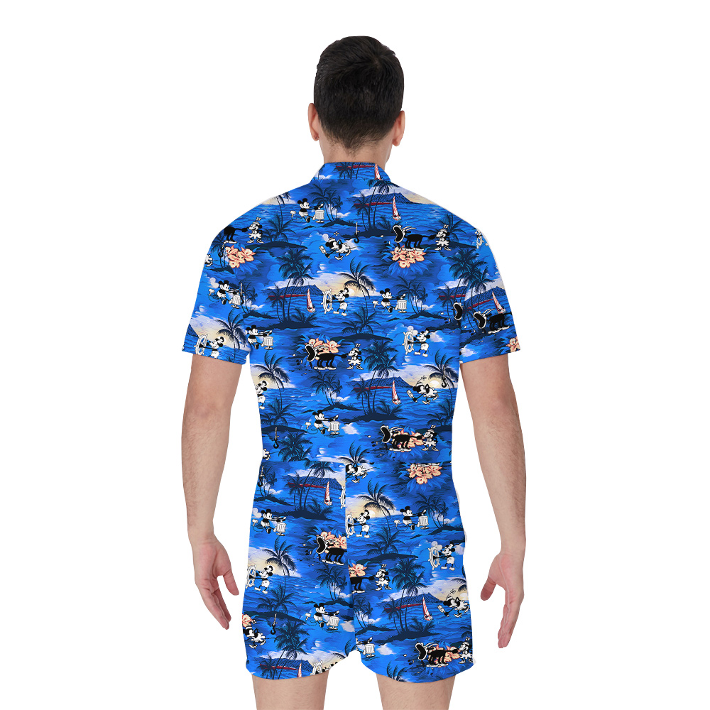 Funny Mickey Mouse Tropical Vintage Navy Men's Hawaiian Romper