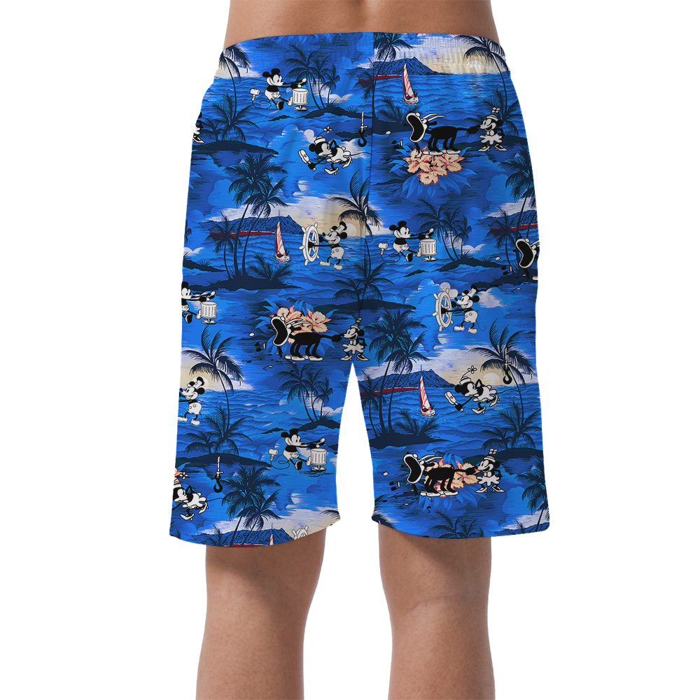 Vintage Mickey Mouse Tropical Navy Hawaiian Men's Shorts For Summer