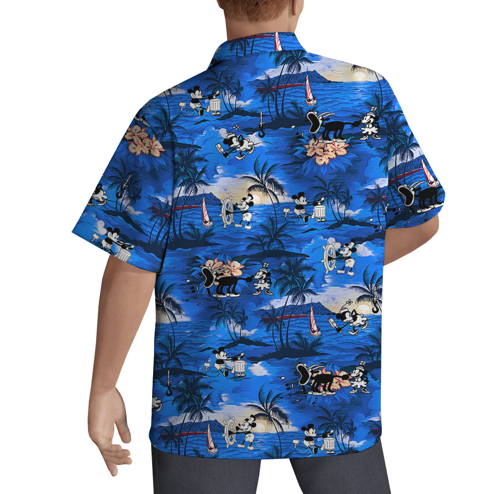 Tropical Sunset Beach Mickey Mouse Navy Hawaiian Shirt