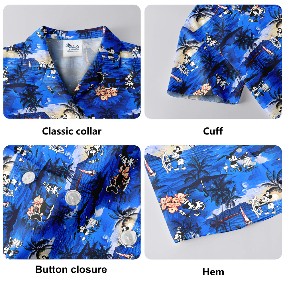 Tropical Sunset Beach Mickey Mouse Navy Hawaiian Shirt