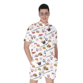 Custom Face 4th Of July Men's Romper With Simple Man Thinking