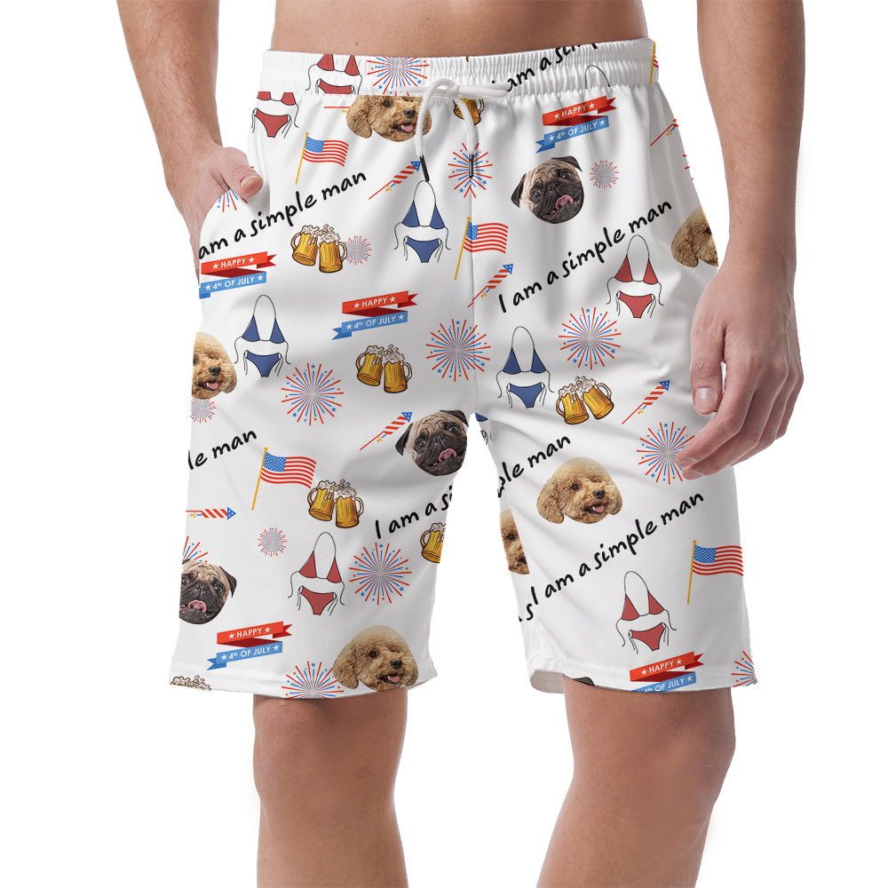 Funny Simple Man 4th Of July Men's Hawaiian Shorts With Faces - variant image 1