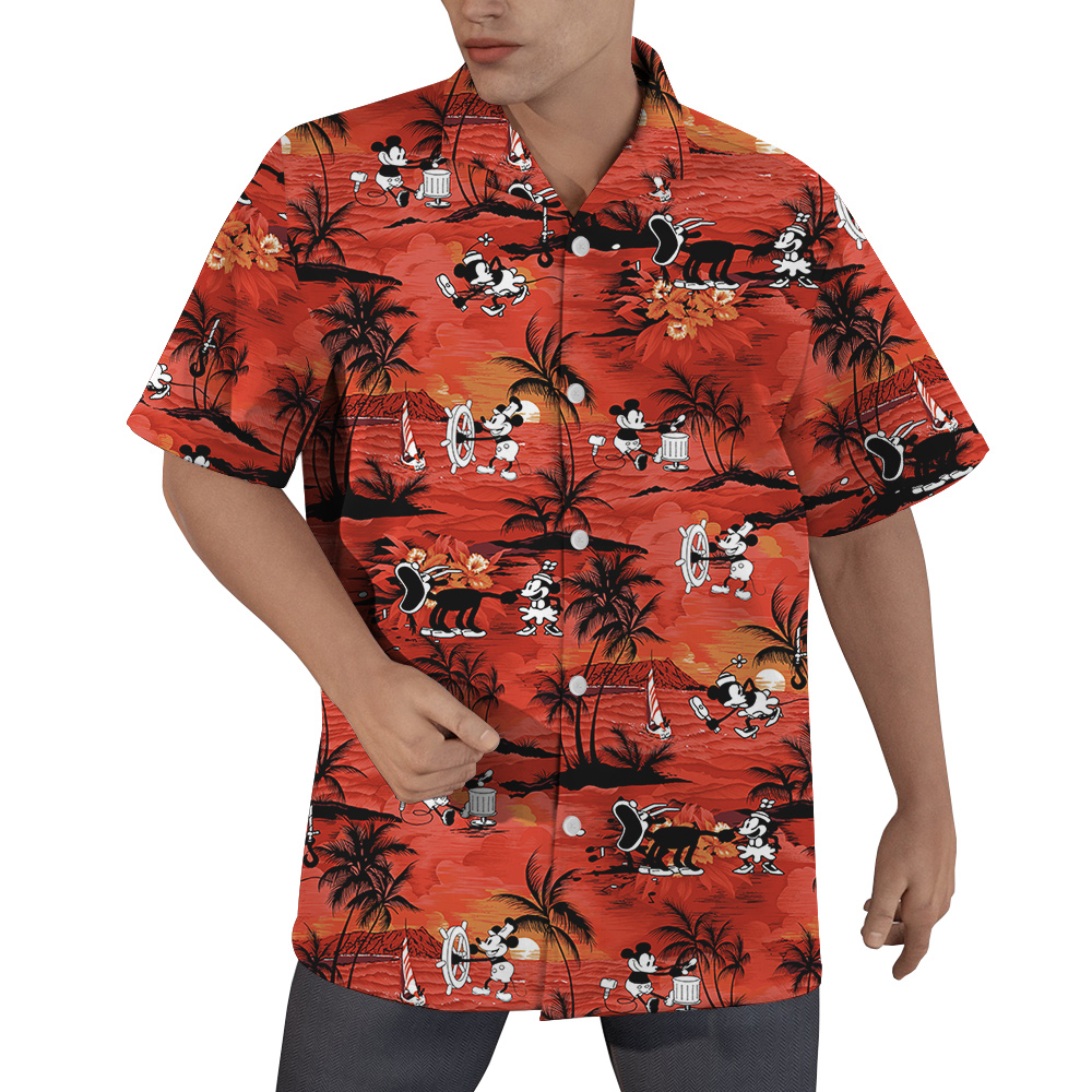 Tropical Sunset Beach Mickey Orange Hawaiian Shirt - variant image 1