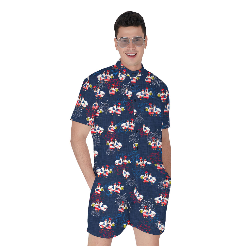 Funny 4th Of July Chicken Couples Men's Romper - variant image 1