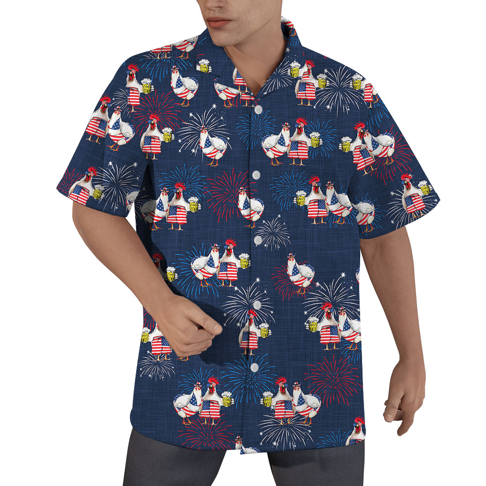 Chicken Couple 4th Of July Men's Hawaiian Shirt - variant image 1