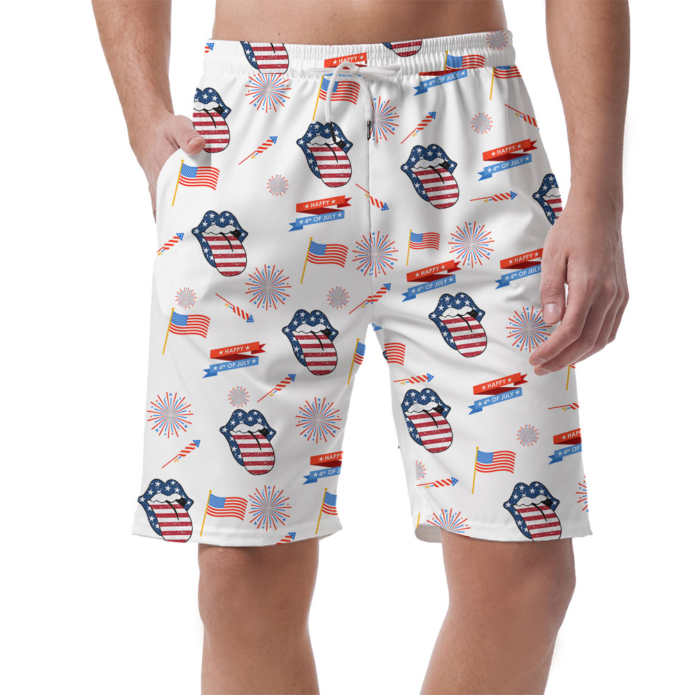 American Flag Lips Hawaiian Shorts For 4th Of July - variant image 1