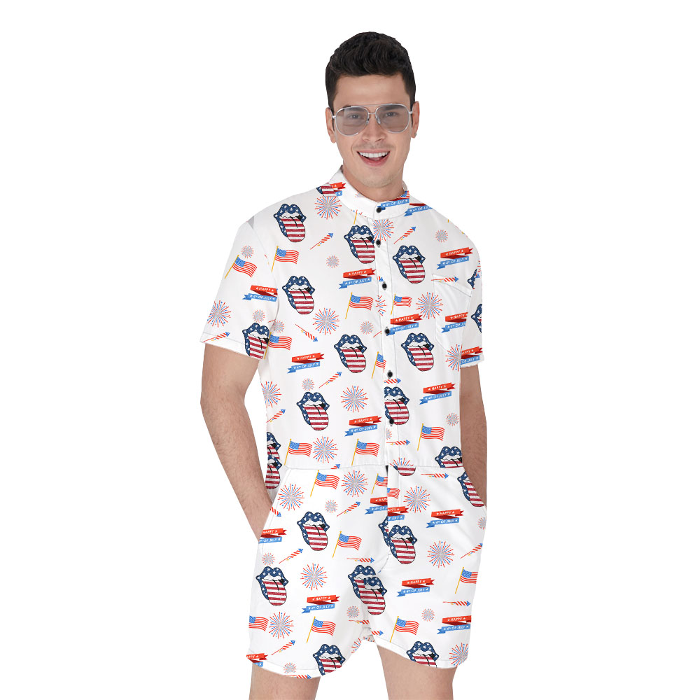 Men's Hawaiian Shorts With American Flag Lips - variant image 1