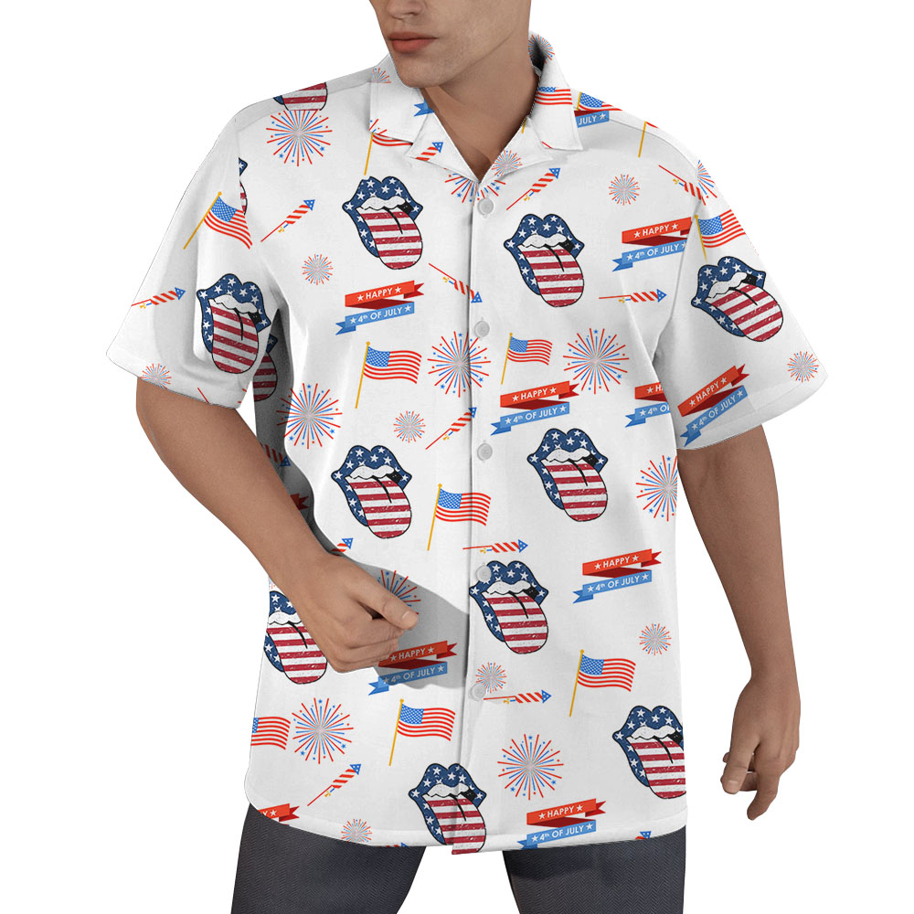 American Flag Lips Hawaiian Shirt For Men - variant image 1