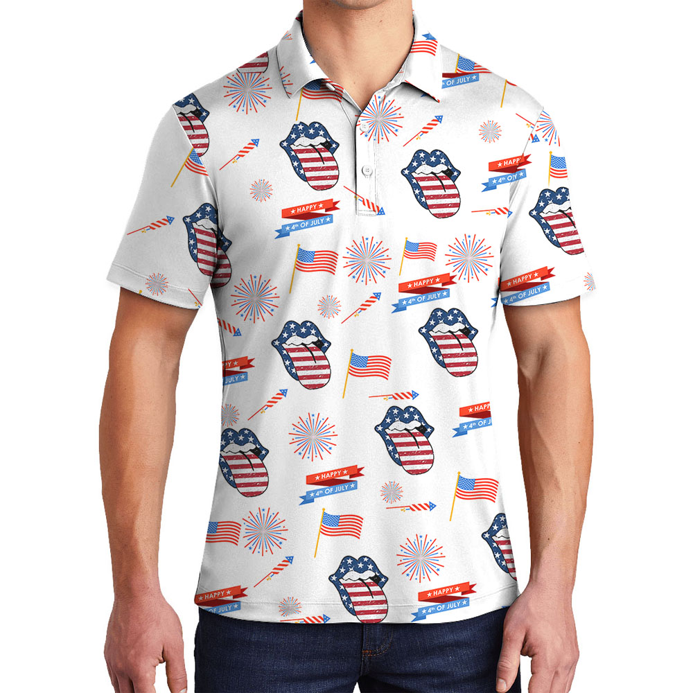 American Flag Lips Polos For Men - variant image 1