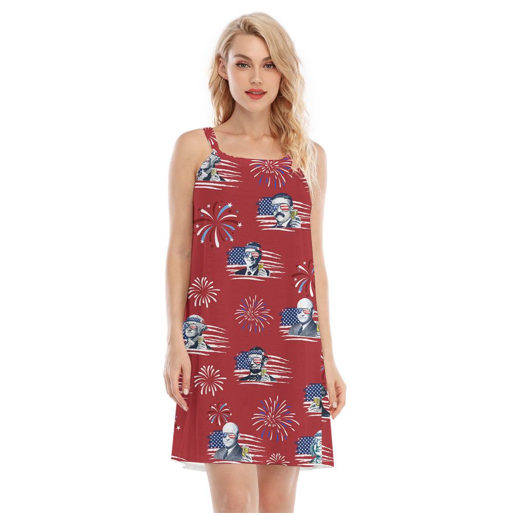 American Flag Beer Cheer Women's Cami Dress For 4th Of July - variant image 1