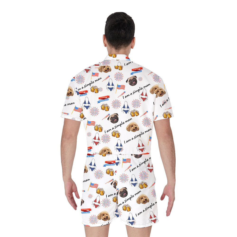 Custom Face 4th Of July Men's Romper With Simple Man Thinking