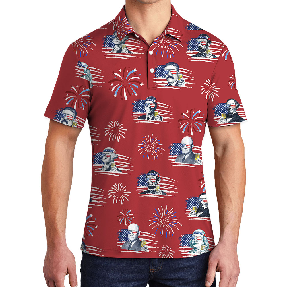 Independence Day Beer Men's Polo Shirt White Red And Blue - variant image 1