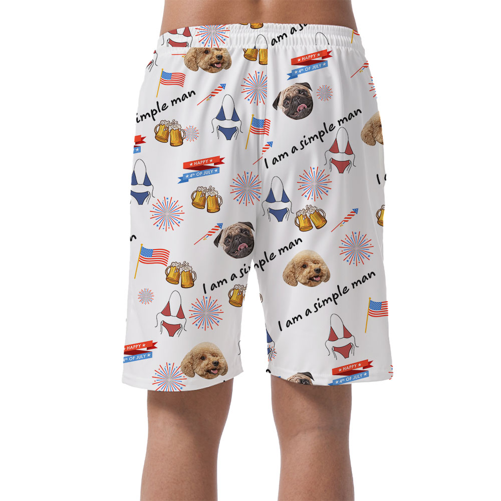 Funny Simple Man 4th Of July Men's Hawaiian Shorts With Faces