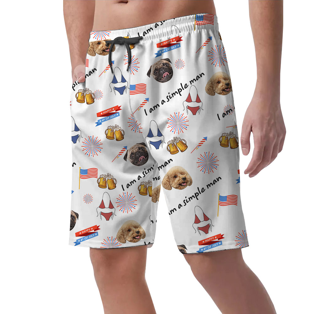 Funny Simple Man 4th Of July Men's Hawaiian Shorts With Faces