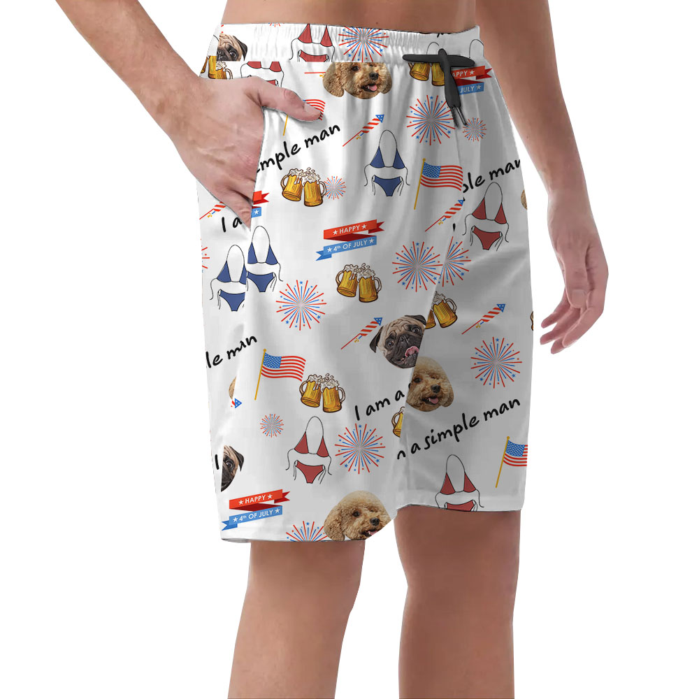 Funny Simple Man 4th Of July Men's Hawaiian Shorts With Faces