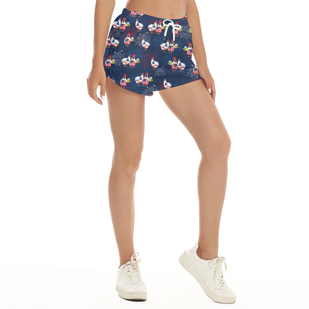 Unique Chicken Couples American Firework Women's Shorts