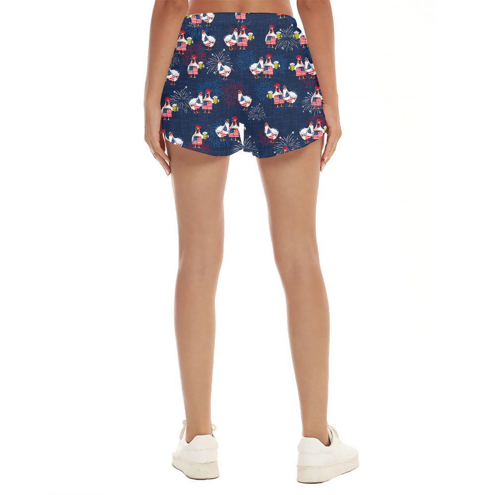 Unique Chicken Couples American Firework Women's Shorts