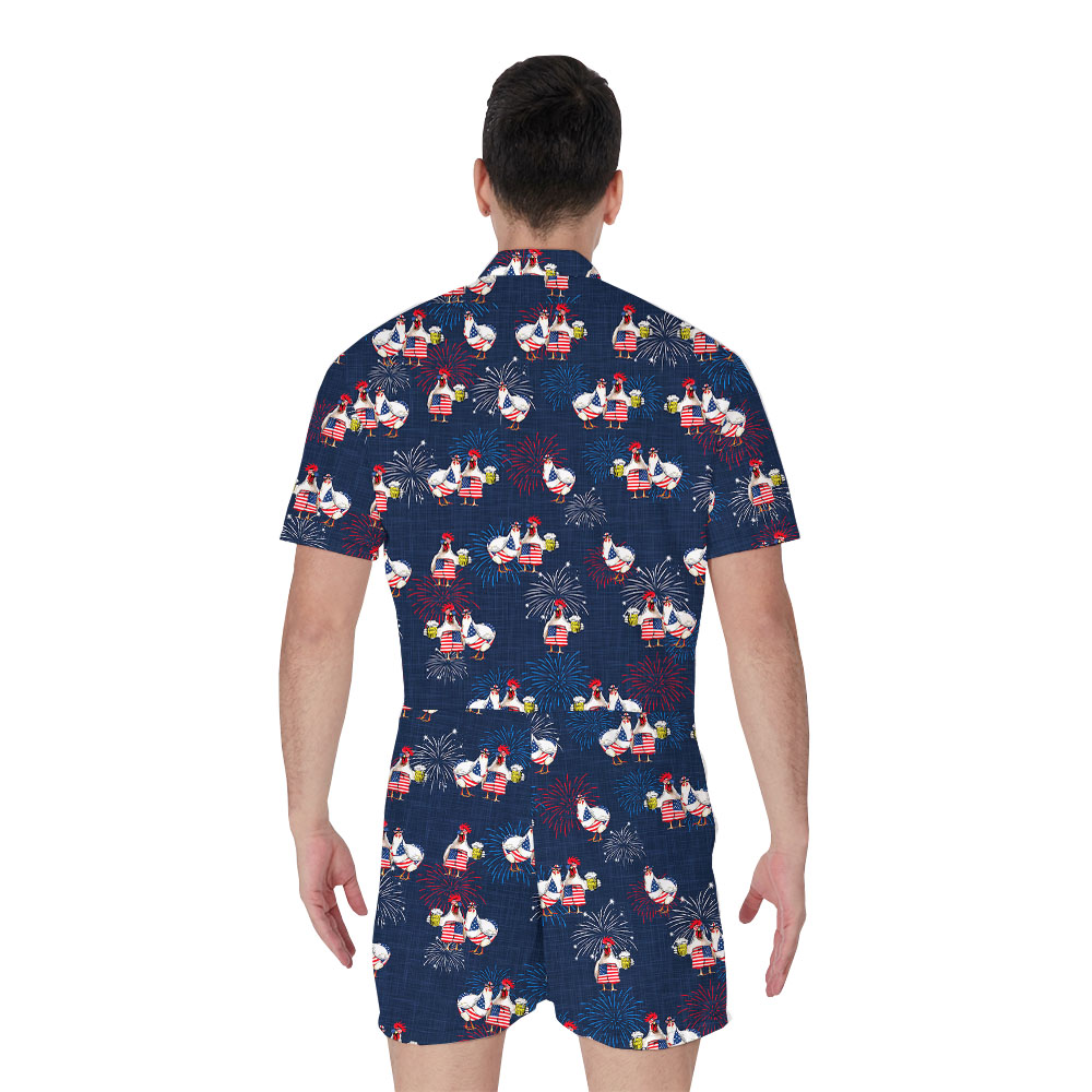 Funny 4th Of July Chicken Couples Men's Romper