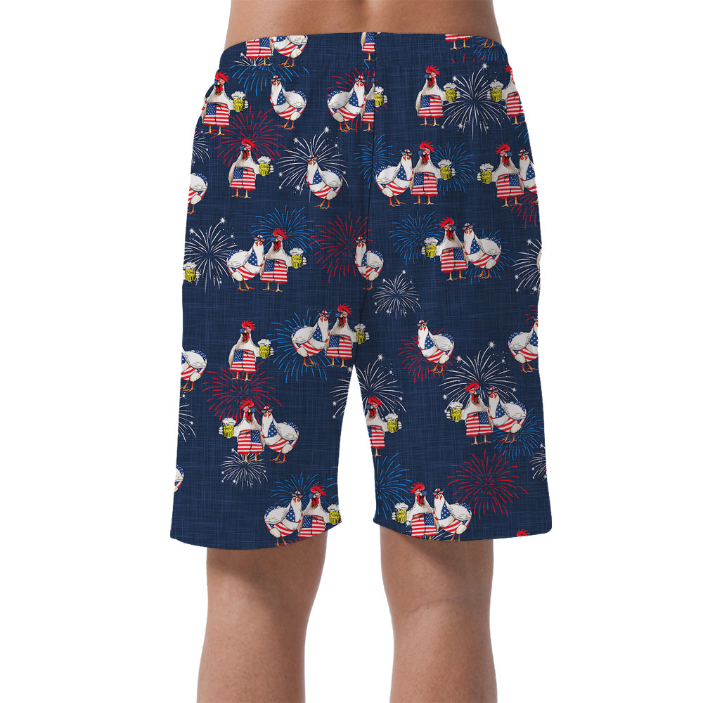 Chicken American Flag Men's Hawaiian Shorts