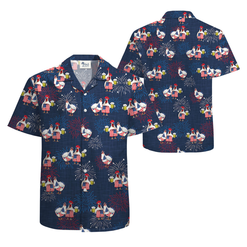 Chicken Couple 4th Of July Men's Hawaiian Shirt